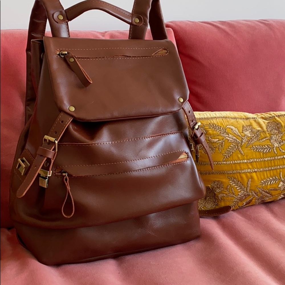 Handmade brown leather backpack ukraine Babak1995